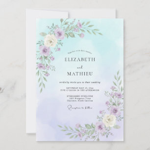 Sky Amethyst Petals Wedding Invitation