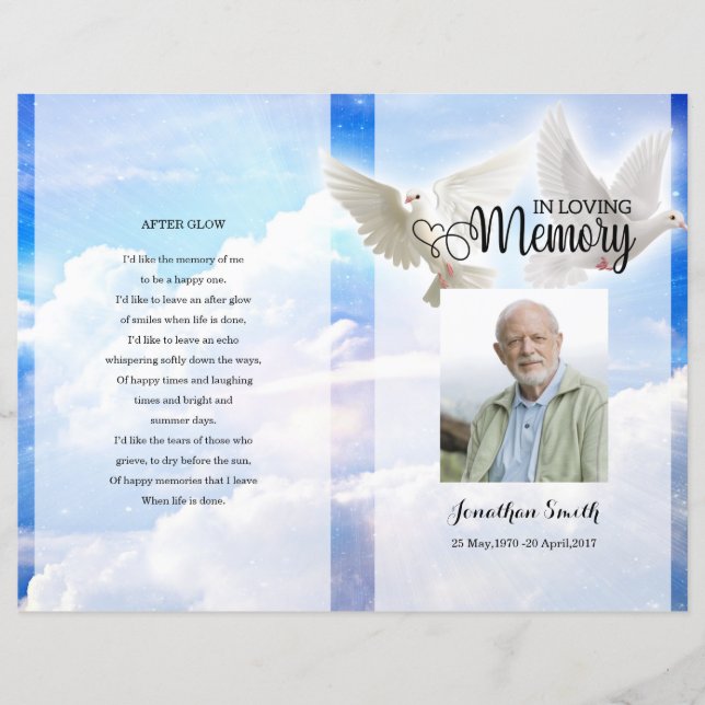 Sky and Dove Funeral Program template (Front)