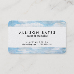 Sky and Ocean Blue White Clouds Watercolor Painted Business Card