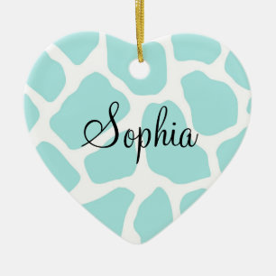 Sky and White Giraffe Print Ceramic Ornament