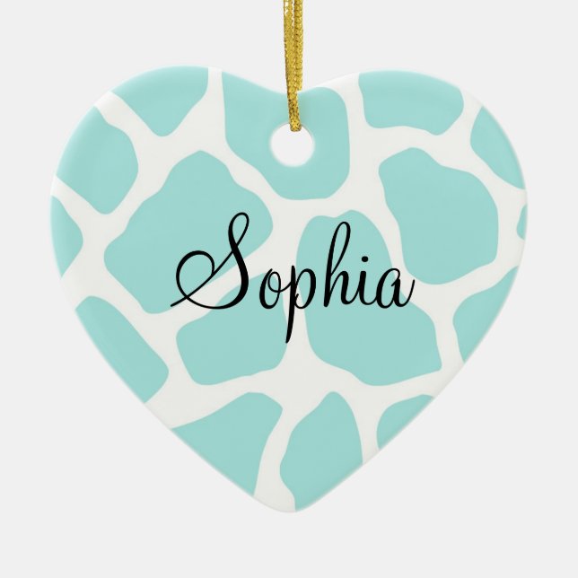 Sky and White Giraffe Print Ceramic Ornament (Front)