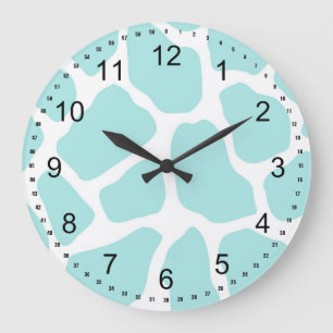 Sky and White Giraffe Print Large Clock