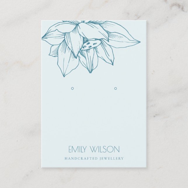 SKY AQUA TEAL BLUE LOTUS SIMPLE EARRING DISPLAY BUSINESS CARD (Front)