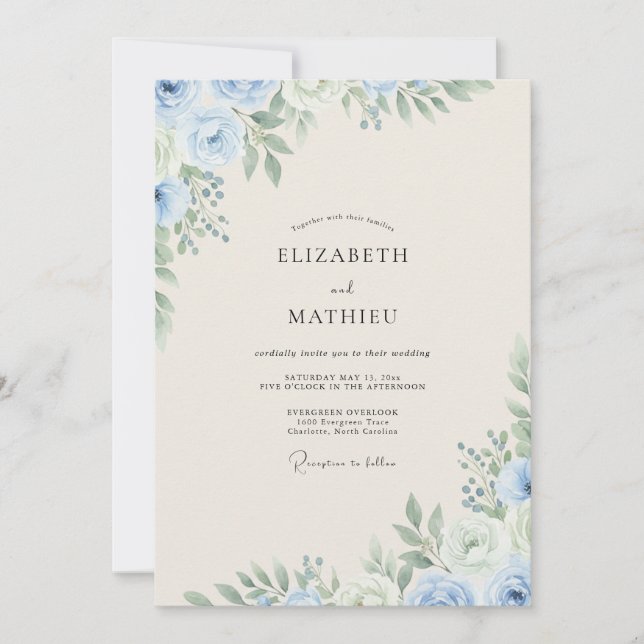 Sky Azure Foliage Eucalyptus Wedding Invitation (Front)