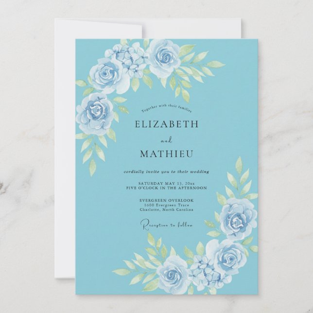 Sky Azure Rose Wedding Invitation (Front)