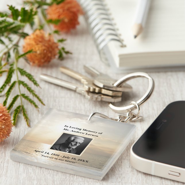 Sky Beach Funeral Memorial keepsake Tribute Key Ring (Front Right)