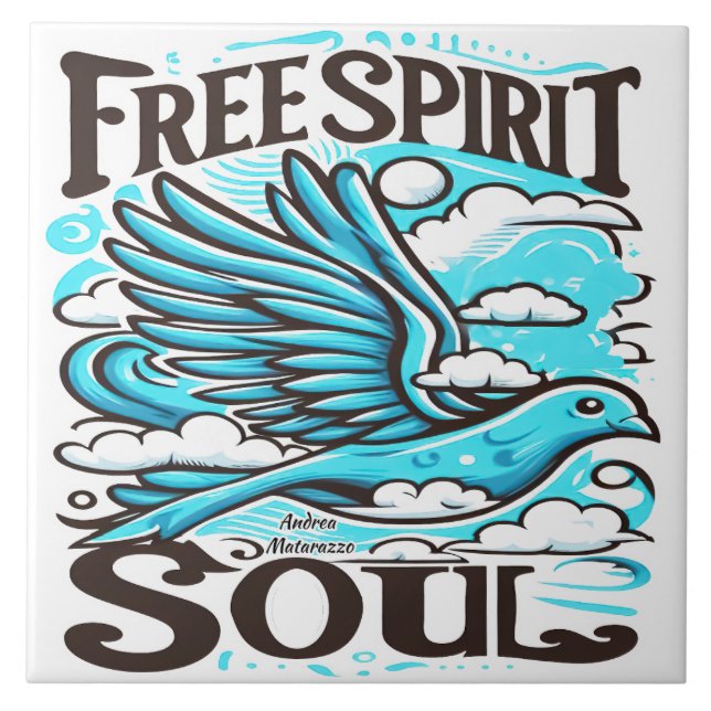 Sky Bird with Free Spirit and Soul Ceramic Tile (Front)