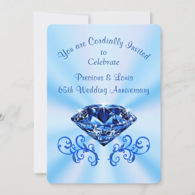 Sky Blue 65th Wedding Anniversary Custom Order Invitation (Front)