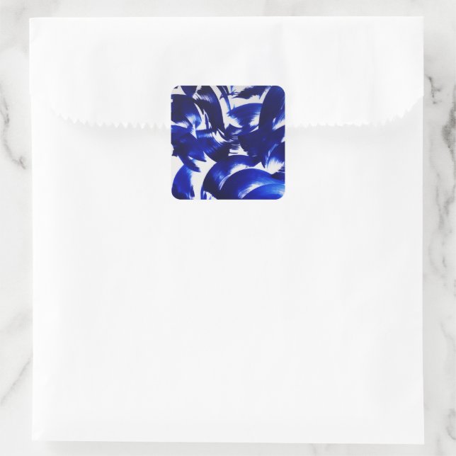 Sky Blue Abstract Light Brush Strokes Paint Art Square Sticker (Bag)