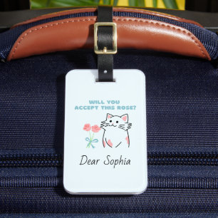Sky Blue Adorable Cat&Rose Luggage Tag