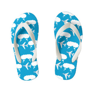 Sky Blue Aeroplane Pattern Kid's Thongs
