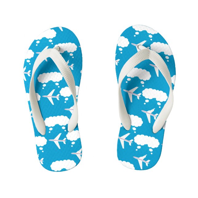 Sky Blue Aeroplane Pattern Kid's Thongs (Footbed)