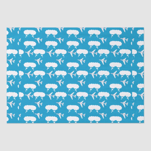 Sky Blue Aeroplane Pattern Tissue Paper (Front)