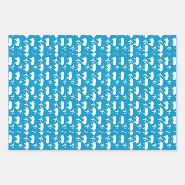 Sky Blue Aeroplane Pattern Wrapping Paper Sheet (Front)