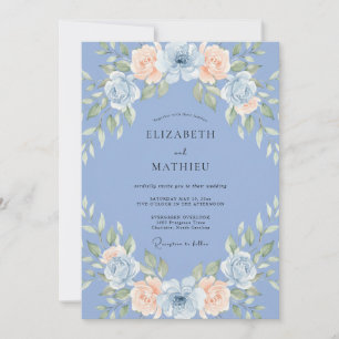 Sky Blue Airy Botanical Romantic Wedding Invitation