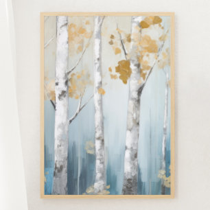 Sky Blue and Beige Birch Trees Forest Print 1 of 3