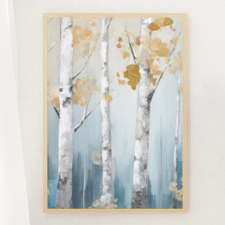 Sky Blue and Beige Birch Trees Forest Print 1 of 3