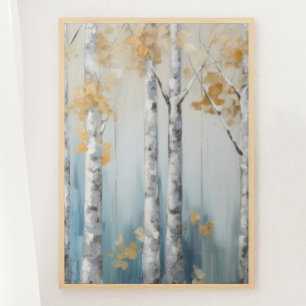 Sky Blue and Beige Birch Trees Forest Print 3 of 3