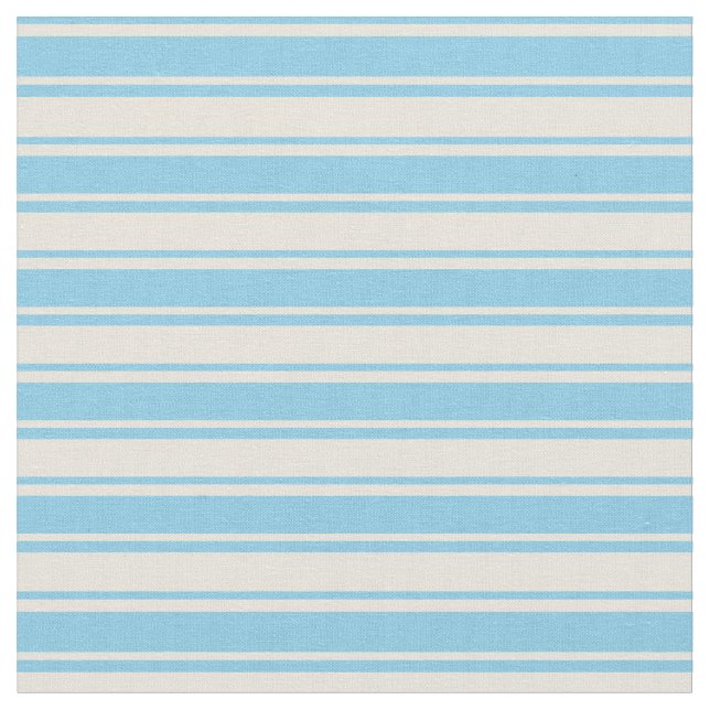 Sky Blue and Beige Coloured Lined/Striped Pattern Fabric (Close Up)