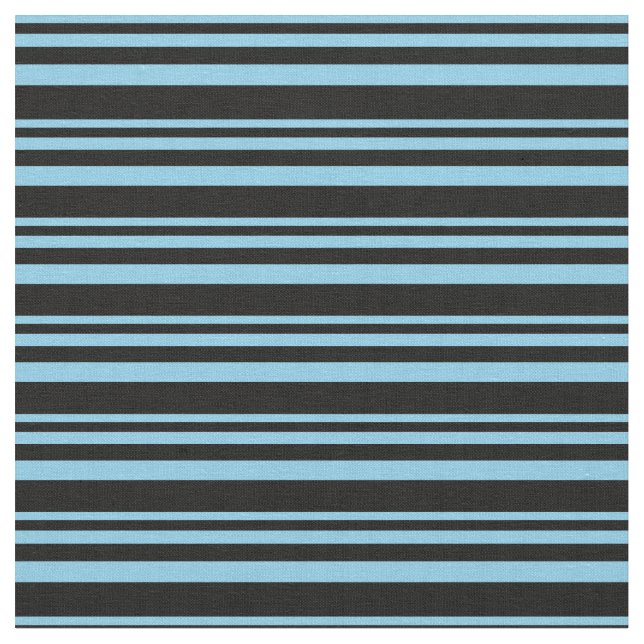 Sky Blue and Black Coloured Lines Fabric (Close Up)