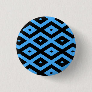 Sky blue and black diamond pattern 3 cm round badge