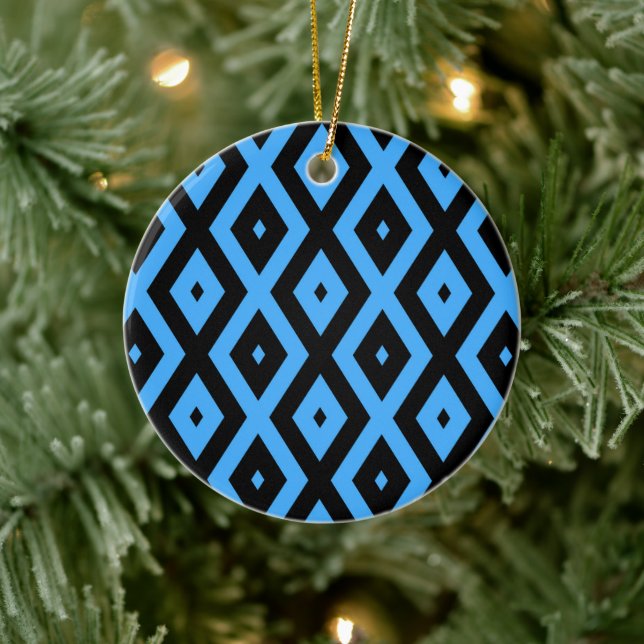 Sky blue and black diamond pattern ceramic ornament (Tree)