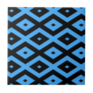 Sky blue and black diamond pattern ceramic tile