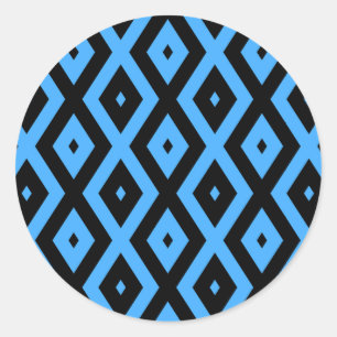 Sky blue and black diamond pattern classic round sticker