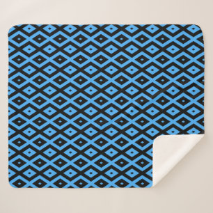 Sky blue and black diamond pattern sherpa blanket