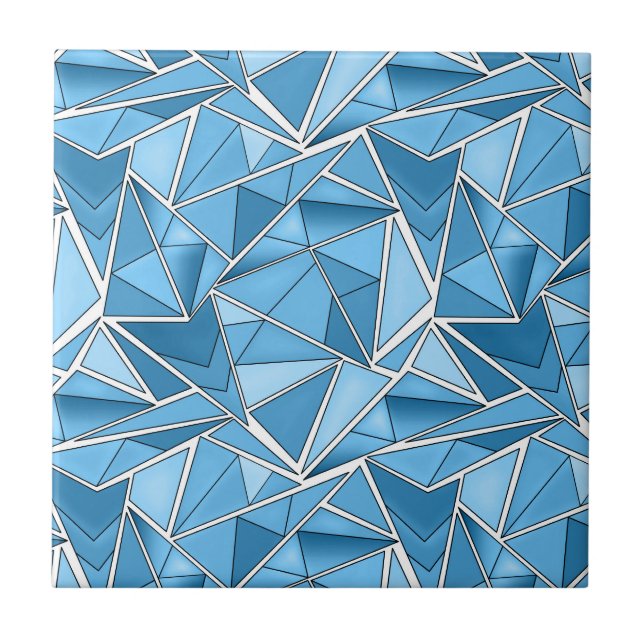 Sky blue and blue geometric shapes pattern modern  ceramic tile (Front)