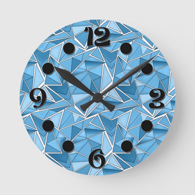Sky blue and blue geometric shapes pattern modern  round clock (Front)