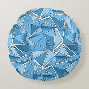 Sky blue and blue geometric shapes pattern modern round cushion