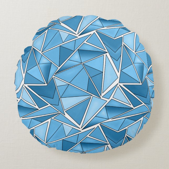 Sky blue and blue geometric shapes pattern modern  round cushion (Front)