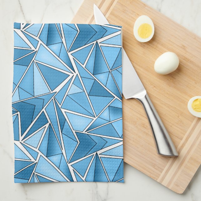 Sky blue and blue geometric shapes pattern modern  tea towel (Quarter Fold)