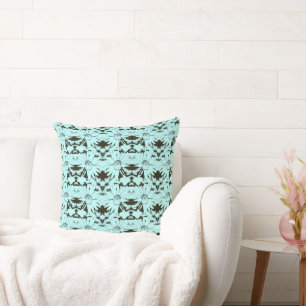 Sky Blue and Chocolate Brown Cone Flower Pattern Cushion
