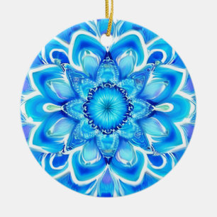 Sky Blue and Cobalt Batik Mandala Pattern Ceramic Ornament