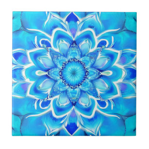 Sky Blue and Cobalt Batik Mandala Pattern  Ceramic Tile