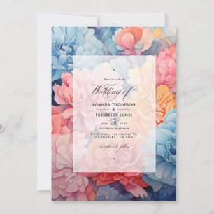 Sky Blue and Coral Floral Wedding Invitation