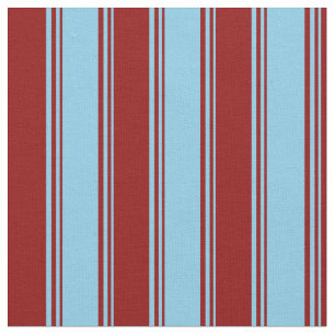 Sky Blue and Dark Red Coloured Stripes Fabric