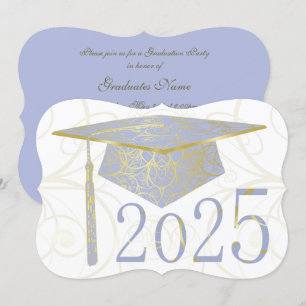 Sky Blue and Gold Floral Cap 2025 Graduation Party Invitation