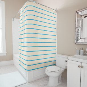 Sky Blue and Ivory Stripes Geometric Pattern  Shower Curtain
