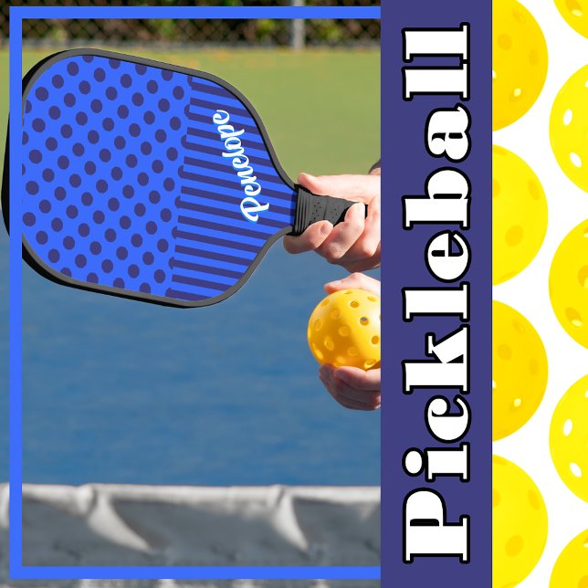 Sky Blue and Navy Blue Polka Dots and Stripes Pickleball Paddle (Sky Blue and Navy Blue Polka Dots and Stripes Pickleball Paddle to Personalize)