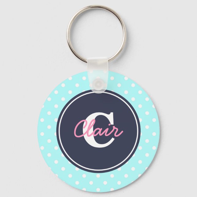 Sky Blue and Navy, Initial, and Name Key Ring (Front)