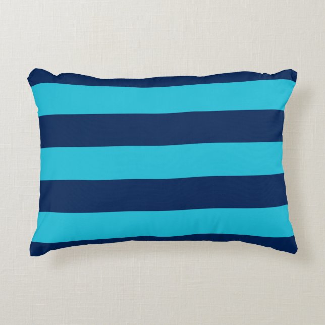 Sky Blue and Navy Stripe Pattern Decorative Cushion (Front)