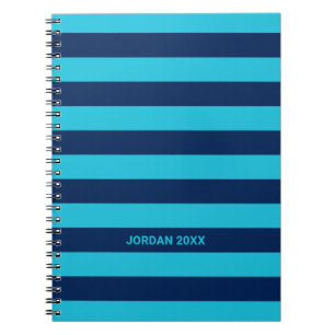 Sky Blue and Navy Stripes with Name Notebook