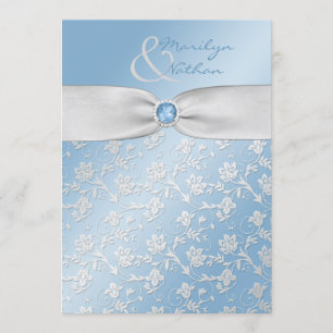 Sky Blue and Silver Floral Wedding Invitation