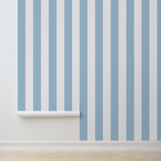 Sky Blue and White Bold Vertical Stripes Wallpaper