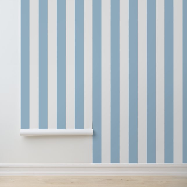 Sky Blue and White Bold Vertical Stripes Wallpaper (Application)