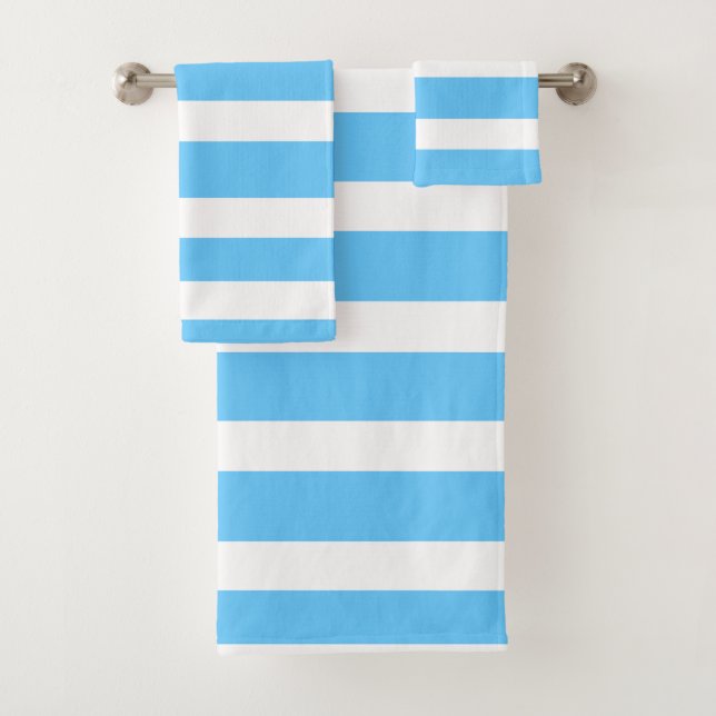 Sky Blue and White Cabana Stripes  Bath Towel Set (Insitu)