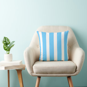 Sky Blue and White Cabana Stripes Cushion